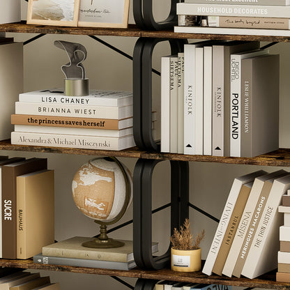 Rustic Industrial 5-Tier Bookshelf with Metal Frame for Home and Office - Vintage Brown Open Storage Unit