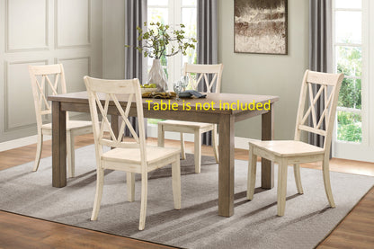 Set of 2 Pine Veneer Side Chairs, 18.5 in seat, Transitional Double-X Back, Dining Room White