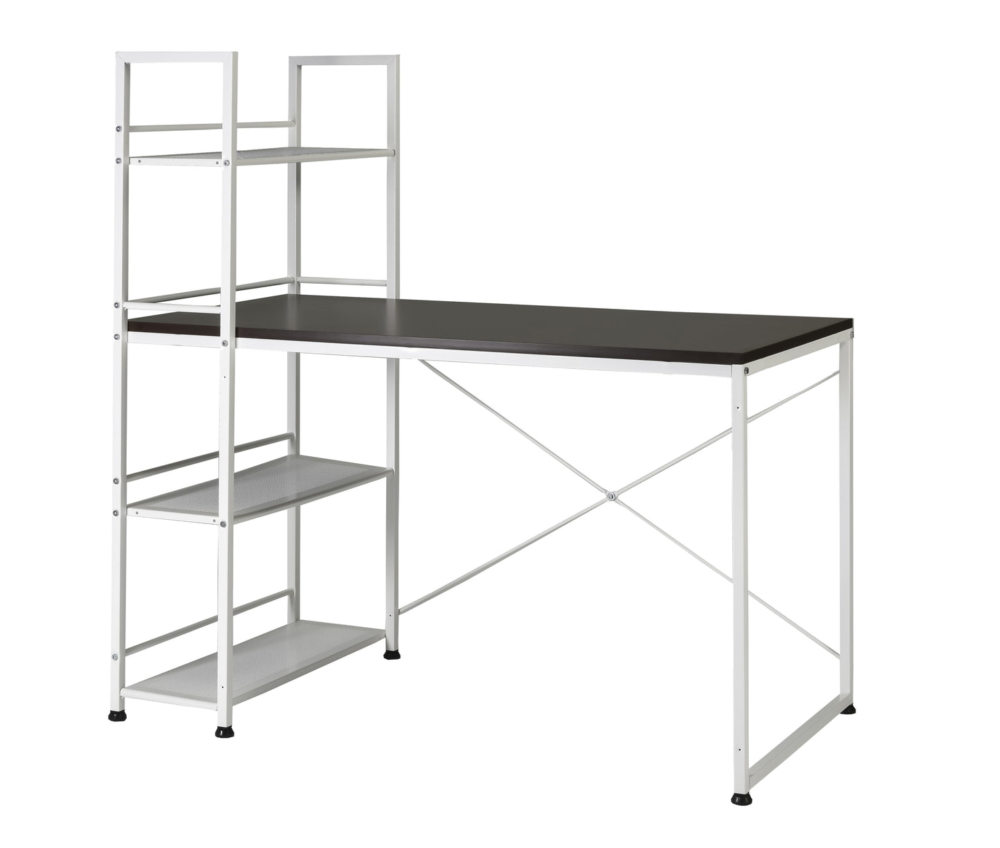 Convertible Dual-Sided Workstation Desk with Bookshelf - White/Brown