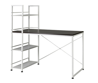 Convertible Dual-Sided Workstation Desk with Bookshelf - White/Brown