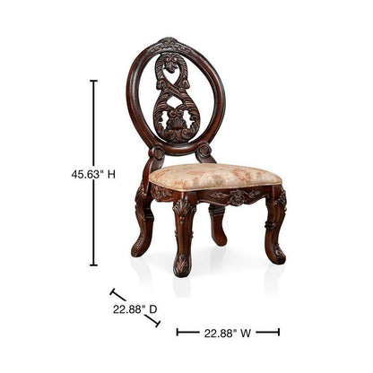 2-Piece Traditional Solid Wood Dining Side Chairs with Fabric Seats, Welt, Cabriole Legs, Round Back Tan