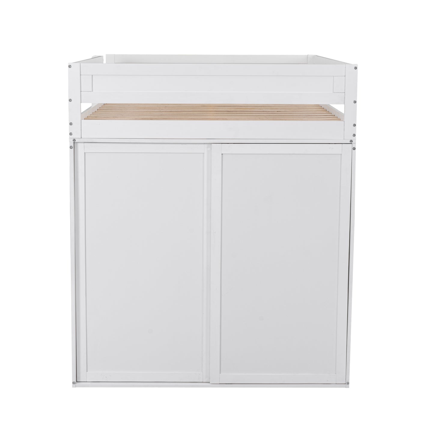 Space-Saving White Wood Loft Bed with Integrated Wardrobes and 2-Drawer Desk