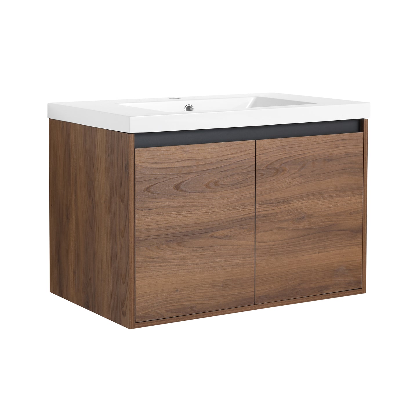 30-Inch LEVISTAR Brown Engineered Wood Bathroom Vanity with Resin Sink and Dual Door Storage Cabinet