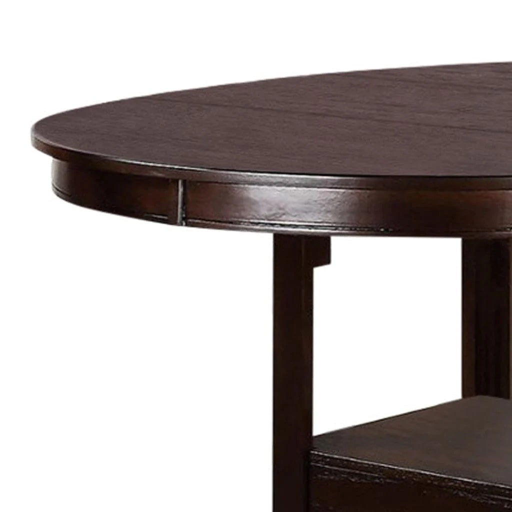 Round Counter Height Dining Table Dark Rosy Brown Finish