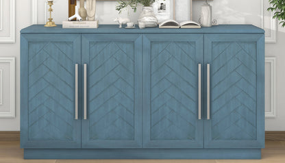 TREXM Sideboard with 4 Doors Large Storage Space Buffet Cabinet with Adjustable Shelves and Silver Handles for Kitchen, Dining Room, Living Room (Antique Blue)