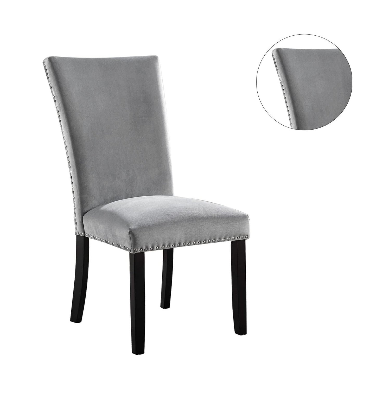 2-Piece Dining Room Chairs, Flannelette Seats with Nailhead Trim, Rubberwood Frame, Transitional, Gray