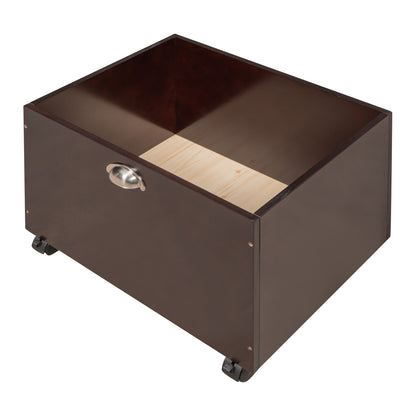 Espresso Twin Loft Bed with Slide and Storage Bins