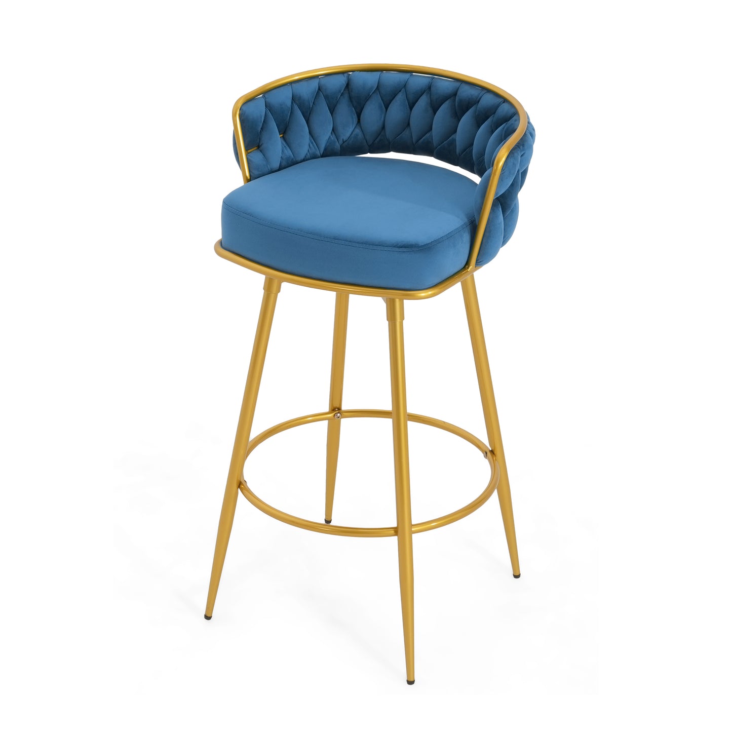 Swivel Counter Height Bar Stools Set of 2 Blue Gold Legs