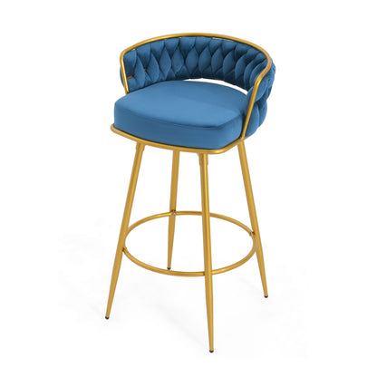 Swivel Counter Height Bar Stools Set of 2 Blue Gold Legs