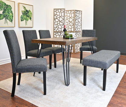 Hairpin Table Dining Set With Chairs And Bench Brown