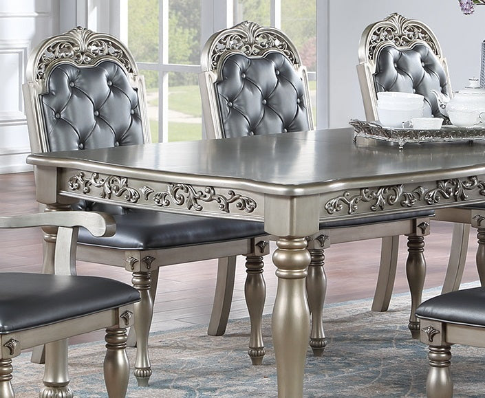 Formal Dining Table With 2 Leaves Rubberwood Silver Finish