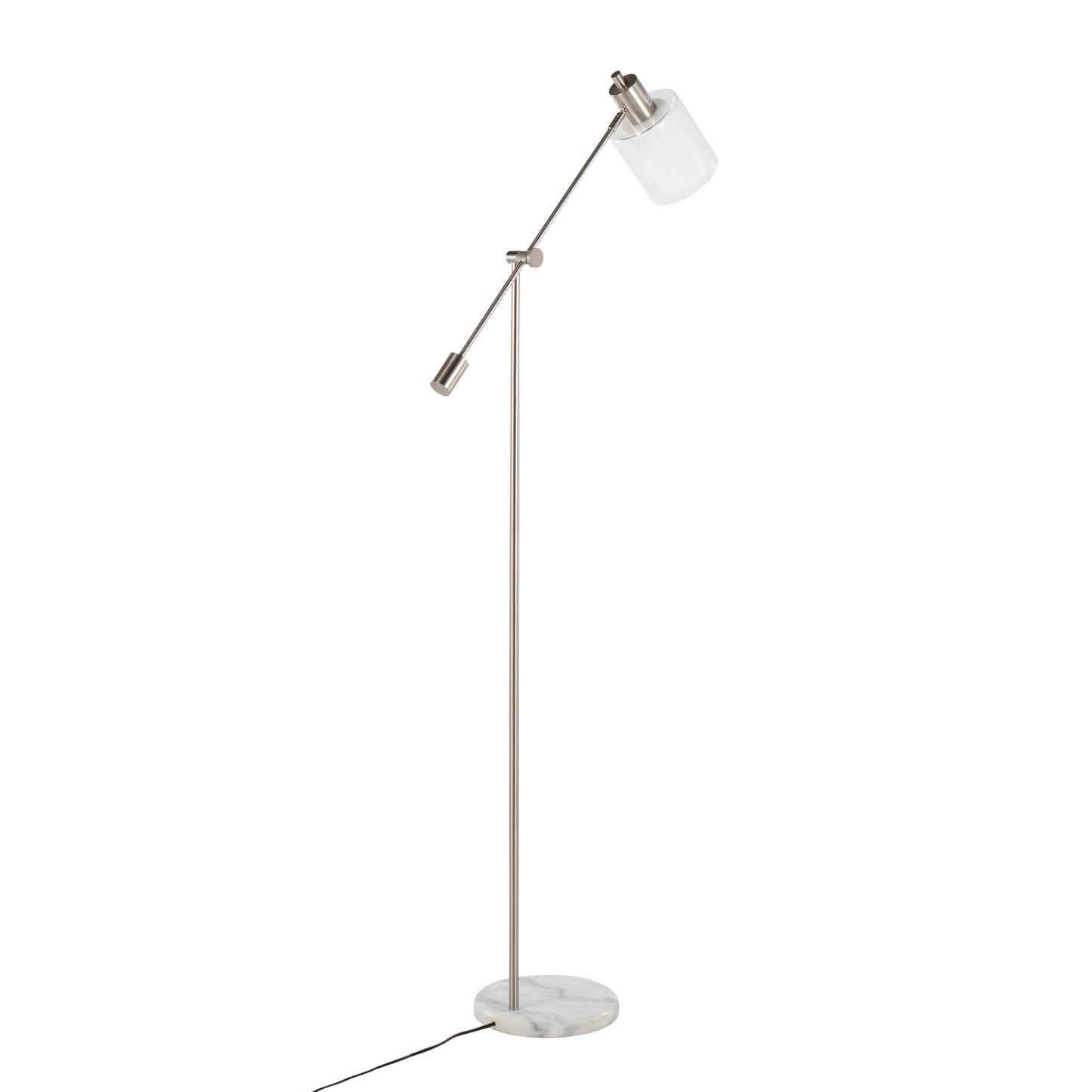 Floor Lamp, White Marble Base, Clear/Frosted Glass Shade, 73in Tall, 40W Bulb Included, Nickel finish