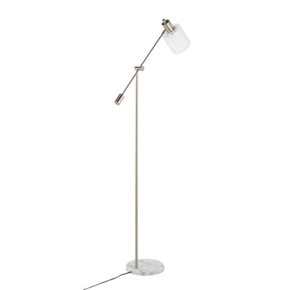 Floor Lamp, White Marble Base, Clear/Frosted Glass Shade, 73in Tall, 40W Bulb Included, Nickel finish