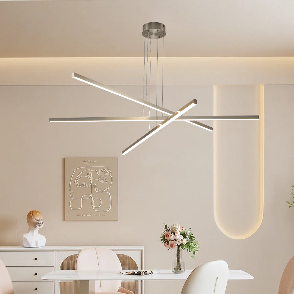 Integrated LED Pendant Light, Dimmable 15-100%, Adjustable Height, 47.6in Span, Iron Frame, Chrome