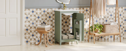 Compact 20-Inch Green Bathroom Vanity Cabinet with Ceramic Sink - Stylish Storage Solution for Small Spaces