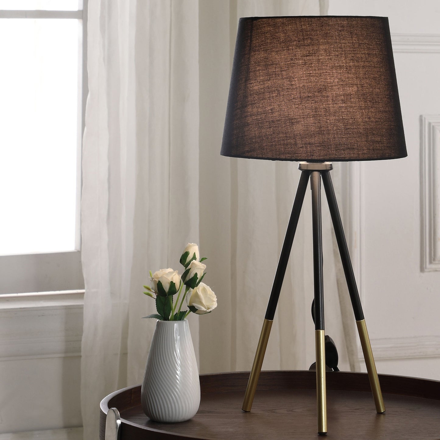 20-Inch Tripod Leg Metal Table Lamp with Black Shade, In-Line Switch, E12 Socket Matte Black / Gold Metal