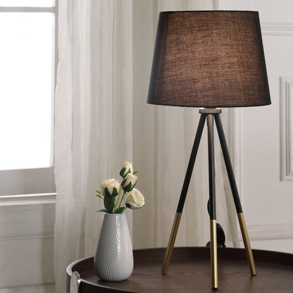 20-Inch Tripod Leg Metal Table Lamp with Black Shade, In-Line Switch, E12 Socket Matte Black / Gold Metal