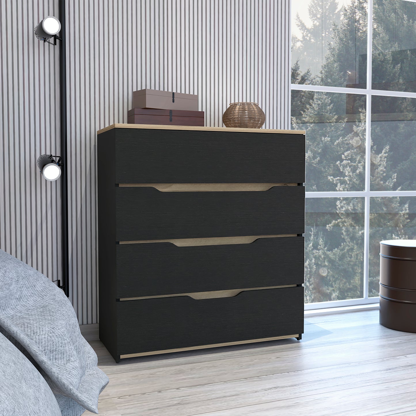 Elegant Black Wengue and Light Oak 4-Drawer Dresser