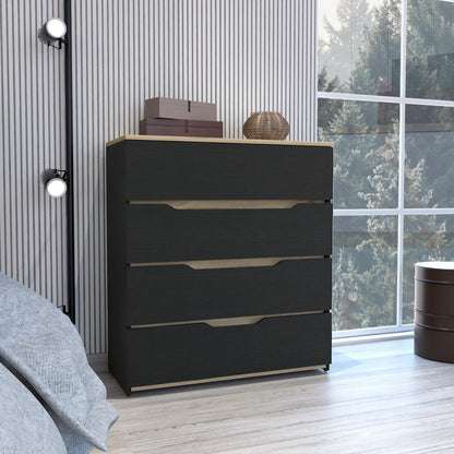 Elegant Black Wengue and Light Oak 4-Drawer Dresser