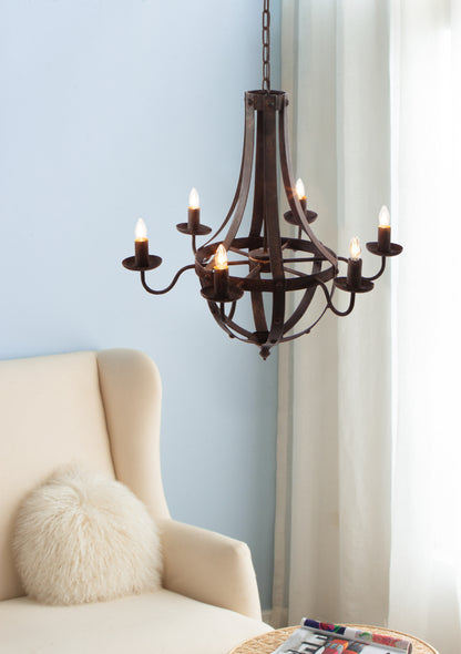 Six-Light Iron Chandelier with Adjustable Chain, 25x22x24in, 6x E12, 60W, Hardwired Antique Black