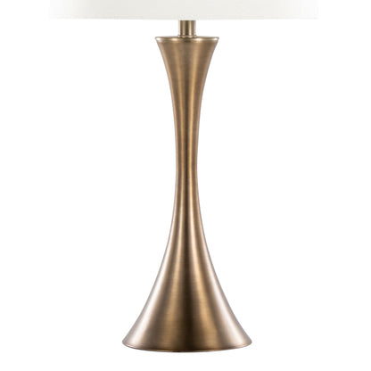 Set of 2 29-Inch Metal Table Lamps with Off-White Linen Drum Shade, 3-Way Switch Matte Golden Bronze