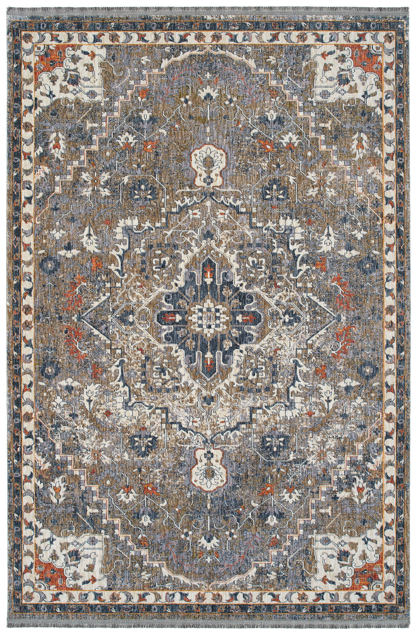 30x22-Inch Transitional Oriental Cut-Pile Throw Rug, 100% Polyester, Stain-Resistant, Grey Multi