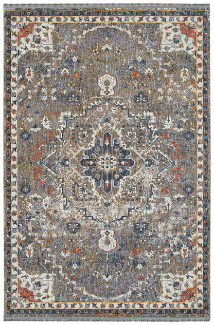 30x22-Inch Transitional Oriental Cut-Pile Throw Rug, 100% Polyester, Stain-Resistant, Grey Multi