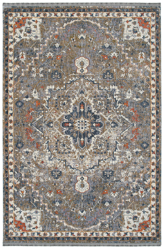 30x22-Inch Transitional Oriental Cut-Pile Throw Rug, 100% Polyester, Stain-Resistant, Grey Multi