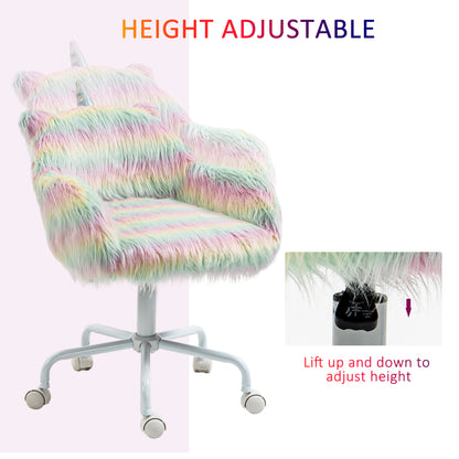 Colorful Fluffy Unicorn Desk Chair with Adjustable Height and 360° Swivel Base