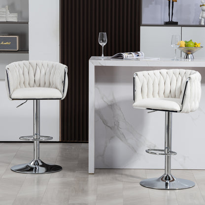 Counter-Height Bar Stools Set of 2, 360° Swivel, Fabric Cushions, Woven-Back, Foam-Padded, Beige