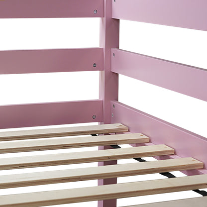 Pink Twin High Loft Bed with Built-in Desk and Safety Guardrails - Rubber Wood Design