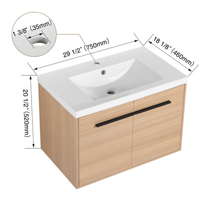 30-Inch Oak Bathroom Vanity Set with Resin Sink and Storage Cabinet