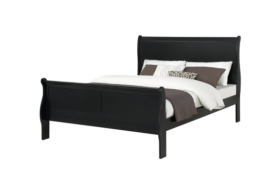 Louis Phillipe Elegant Black Queen Sleigh Bed with Solid Wood Construction for Timeless Bedroom Style