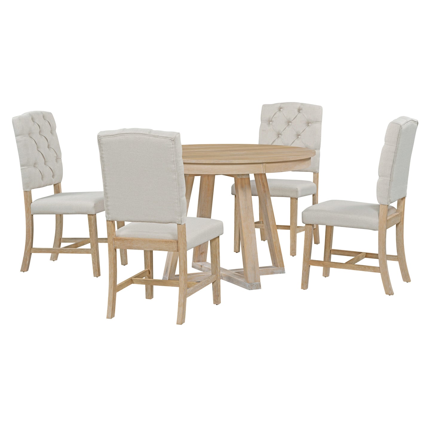 Retro 5 Piece Round Dining Set With 16In Leaf Chairs Natural