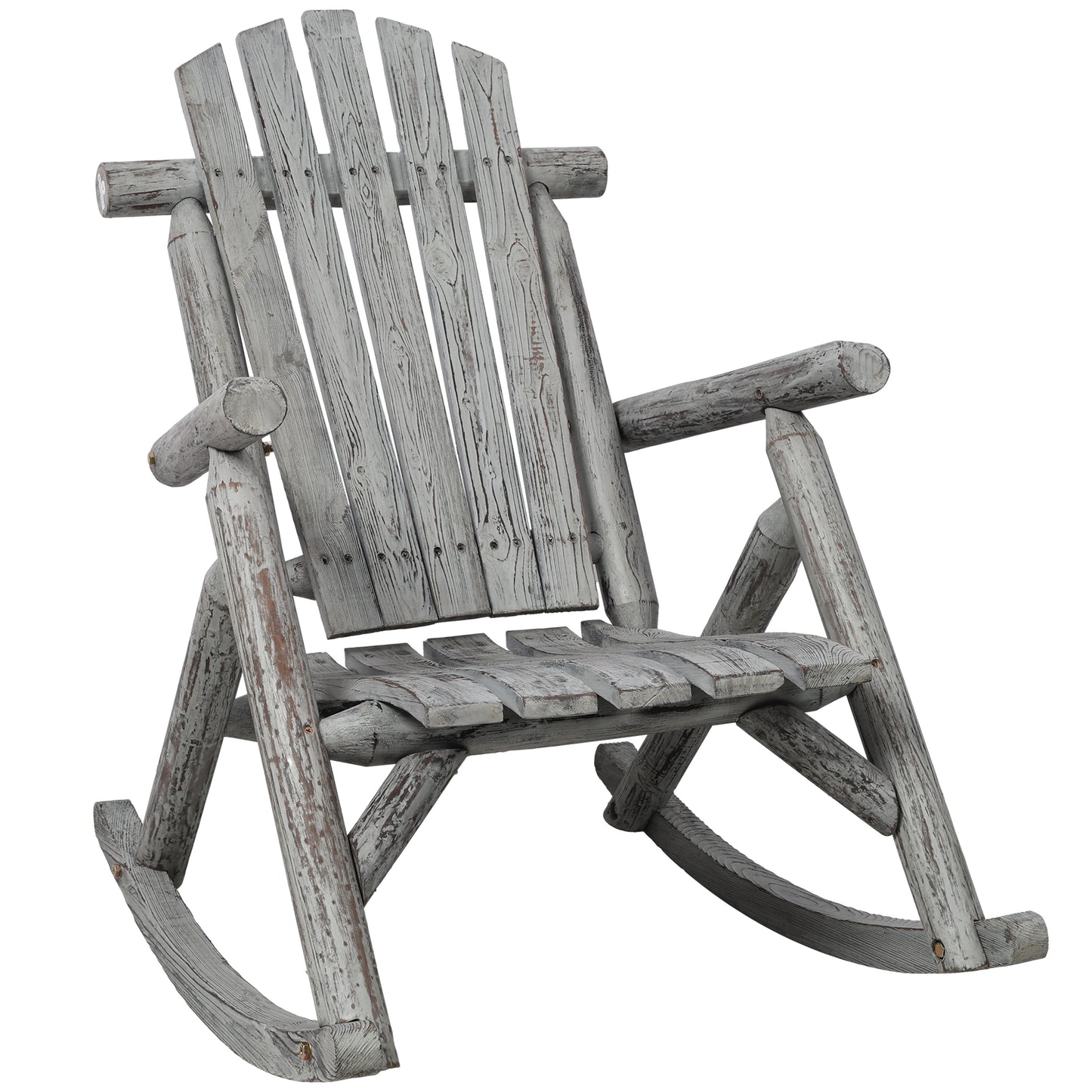 Fir Wood Porch Rocker Chair For Outdoor Patio With 26 Inch Length And 39 Inch Width Classic Rocking Seat Light Gray