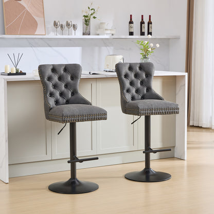 Tufted Back Swivel Bar Stools, PU Upholstery, Set of 2, Counter Height, for Home Bar, Aged Finish