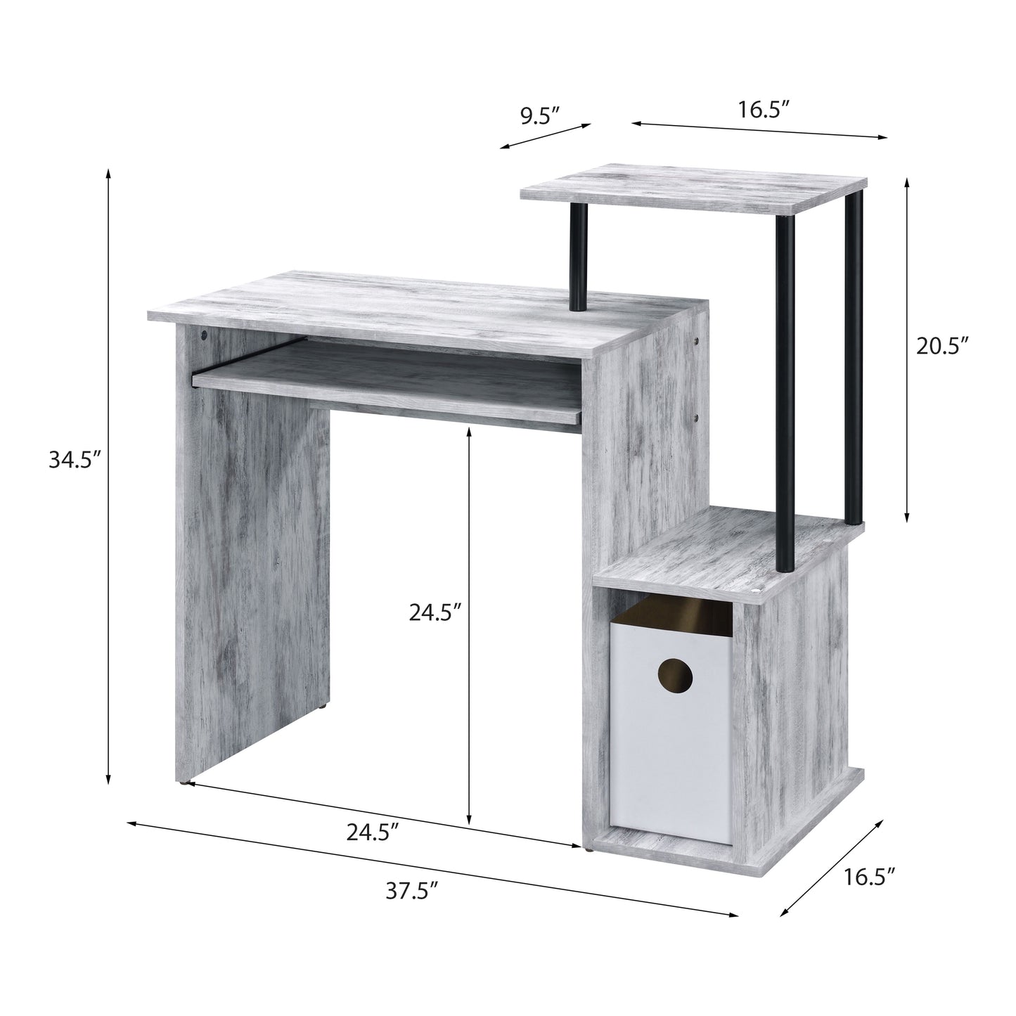 Antique Black and Gray Computer Desk with Built-in Keyboard Tray