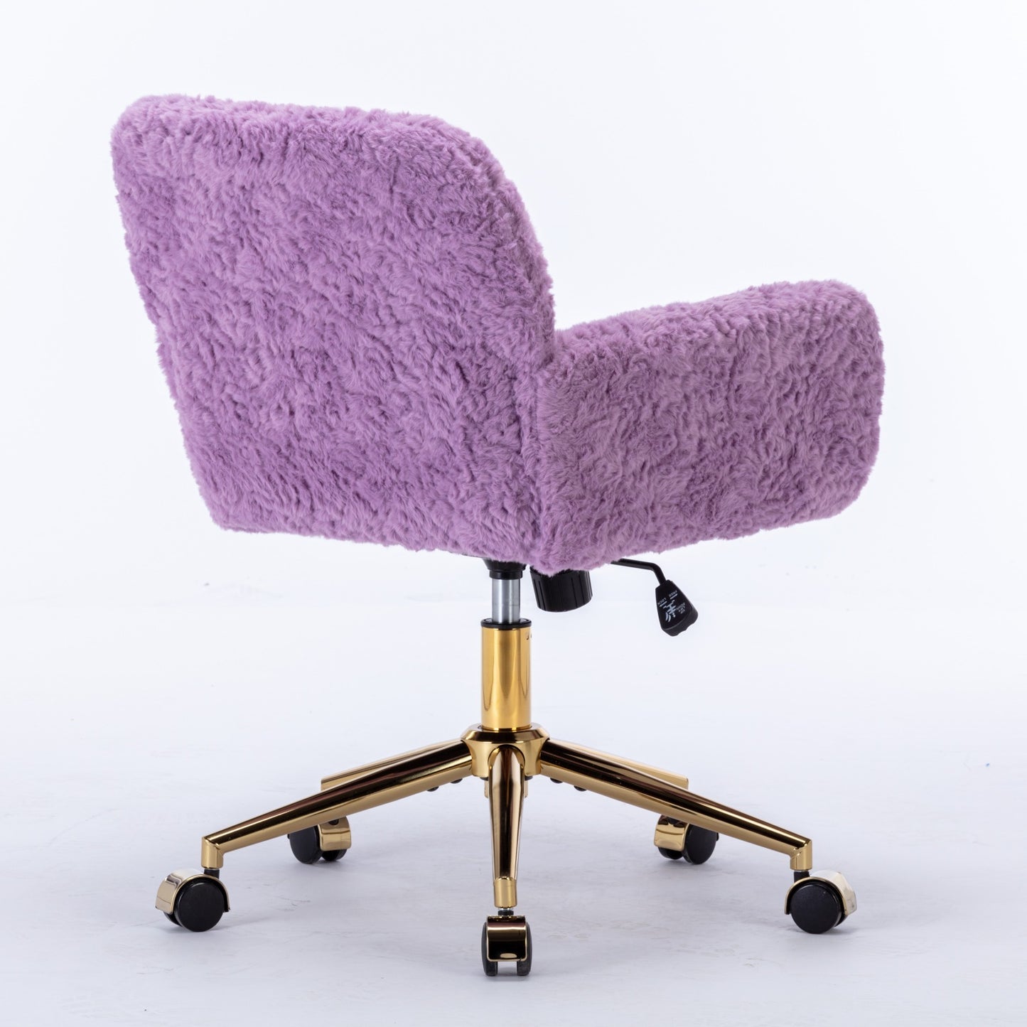 Violet Velvet Office Chair with Golden Base, Adjustable Swivel Design, Plush Artificial Alpaca Wool Upholstery, Ideal for Home and Vanity Use