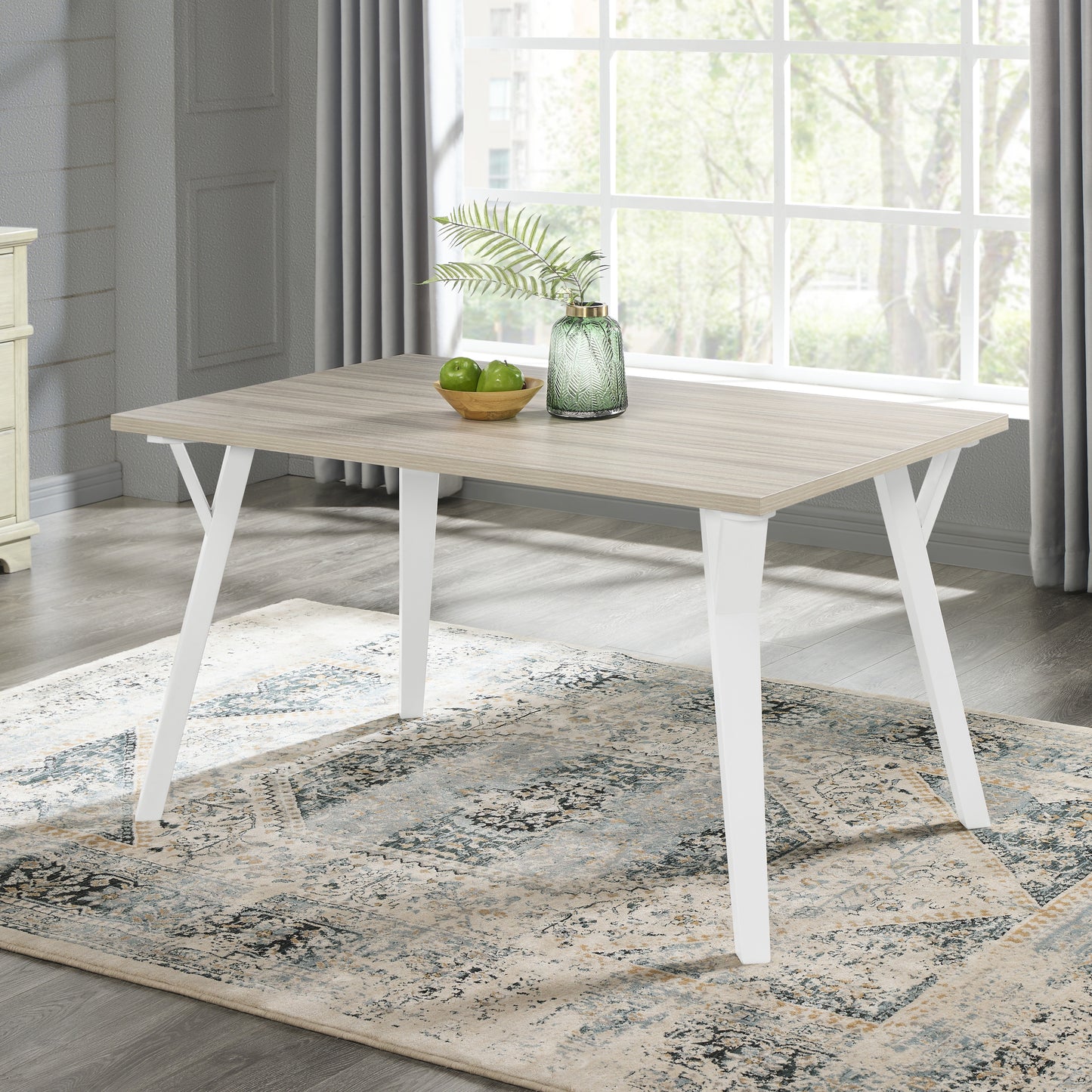 Modern Rectangular Dining Table White And Natural Wood