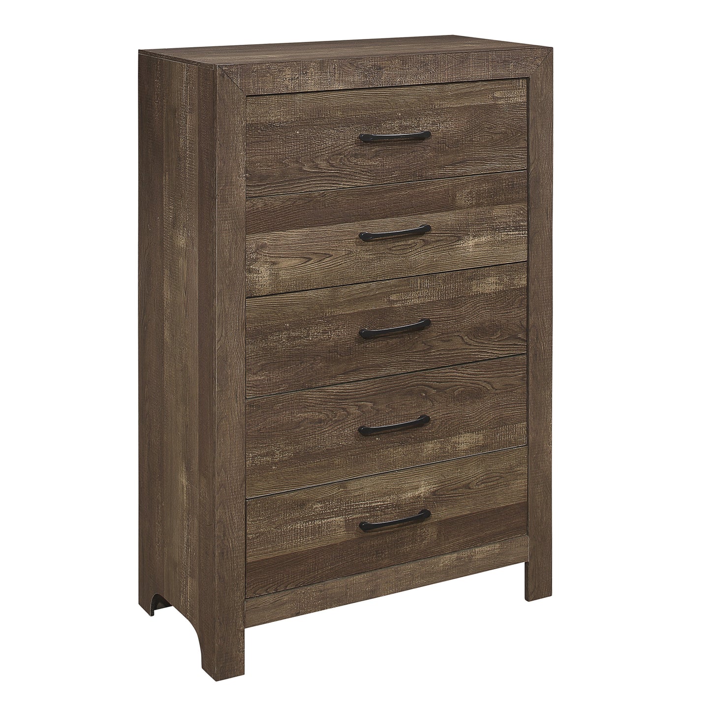 Rustic Elegance 5-Drawer Chest with Black Metal Accents for Bedroom Storage