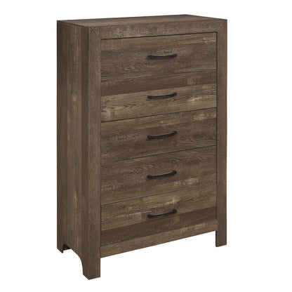 Rustic Elegance 5-Drawer Chest with Black Metal Accents for Bedroom Storage