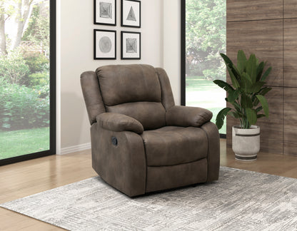 Manual Recliner Chair with Pillowtop Arms, Solid Wood Frame, Microfiber Upholstery for Living Room Brown