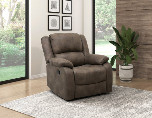 Manual Recliner Chair with Pillowtop Arms, Solid Wood Frame, Microfiber Upholstery for Living Room Brown