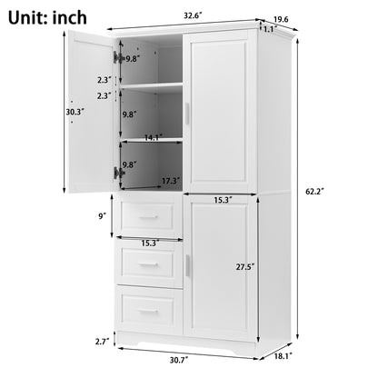 Versatile Tall Storage Cabinet with Doors and Drawers for Bathroom, Office, or Kitchen - White MDF Design