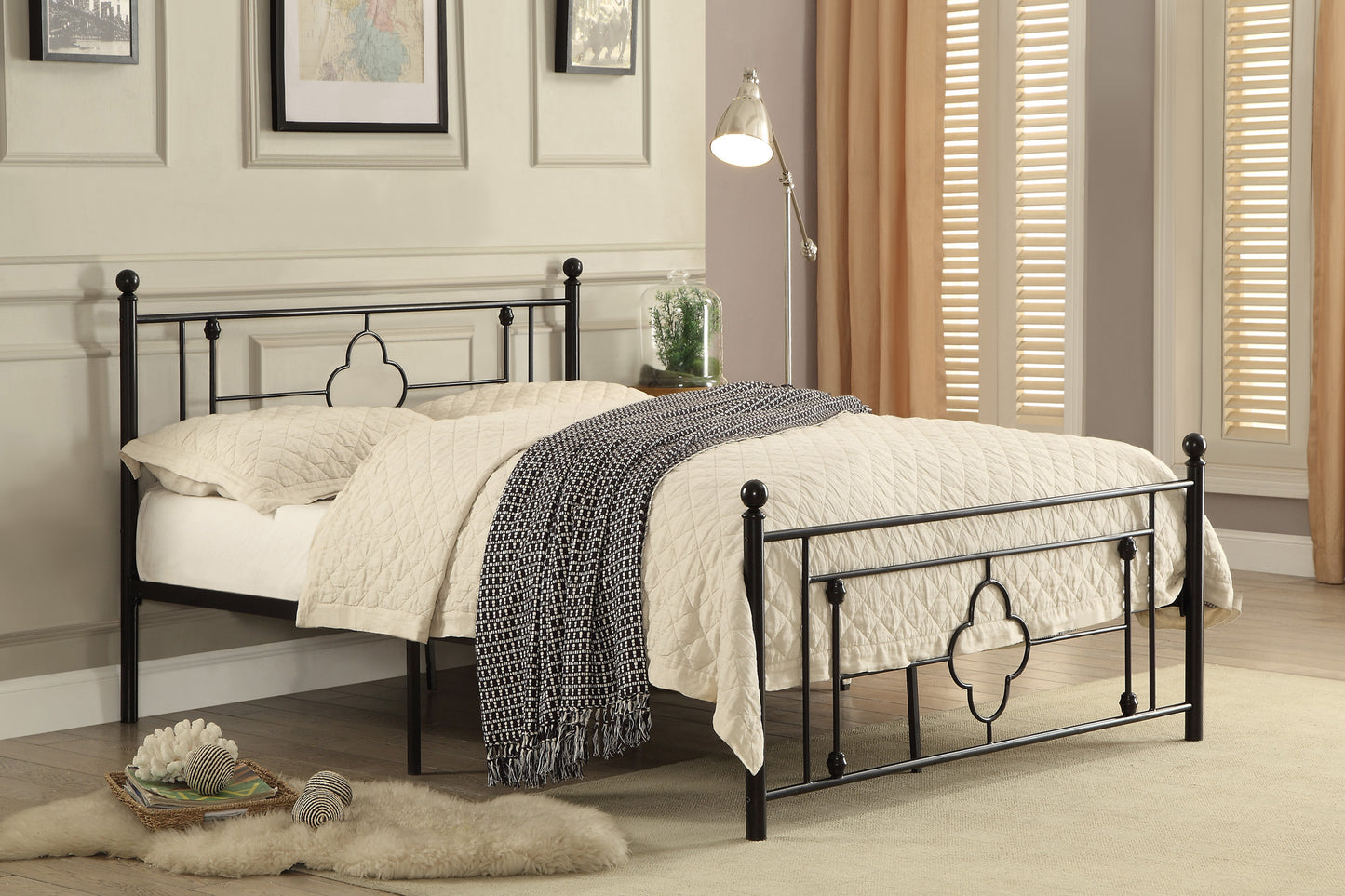 Elegant Black Metal Full Platform Bed with Ball Finials - Modern Traditional Design