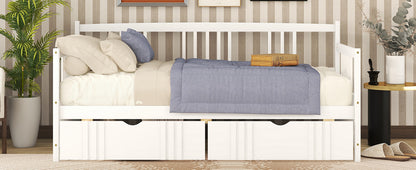 White Twin Size Wood Daybed with Dual Storage Drawers