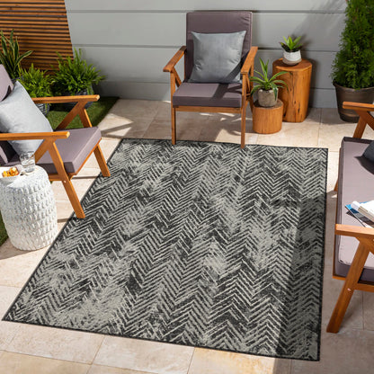 Indoor/Outdoor Area Rug 5'3 x 7'3, Flatweave Polypropylene, Stain-Resistant Anthracite