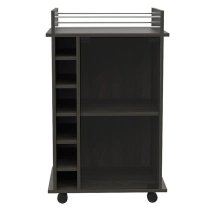 Espresso Bar Cart With Glass Door Cabinet Locking Casters