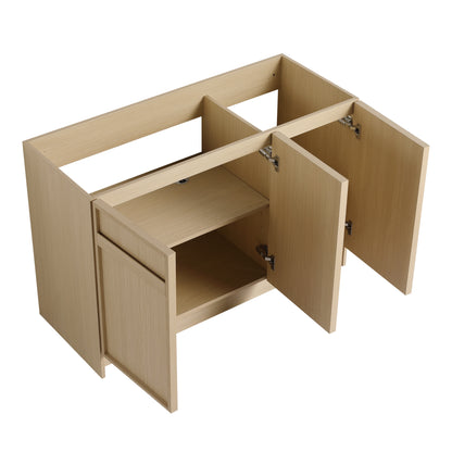 Modern 48" Freestanding Oak Bathroom Vanity with White Resin Sink & Soft-Close Doors