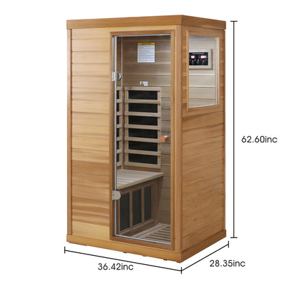 One-Person Indoor Far Infrared Sauna with Glass Door, Right Entry, 6 Heating Panels Caramel